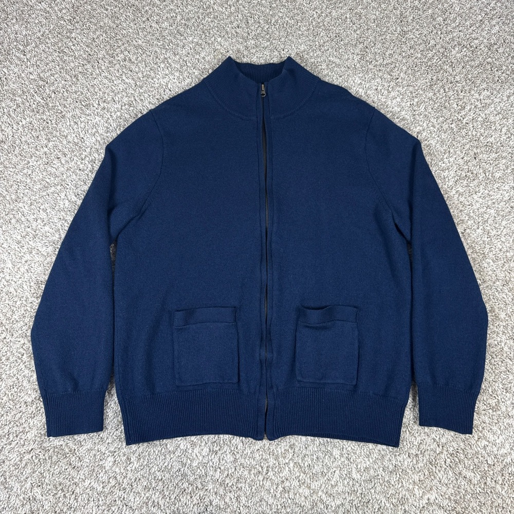 J.Crew‎ Sweater Mens XL Navy Blue Full Zip Mock Neck Merino Wool Pocket Classic